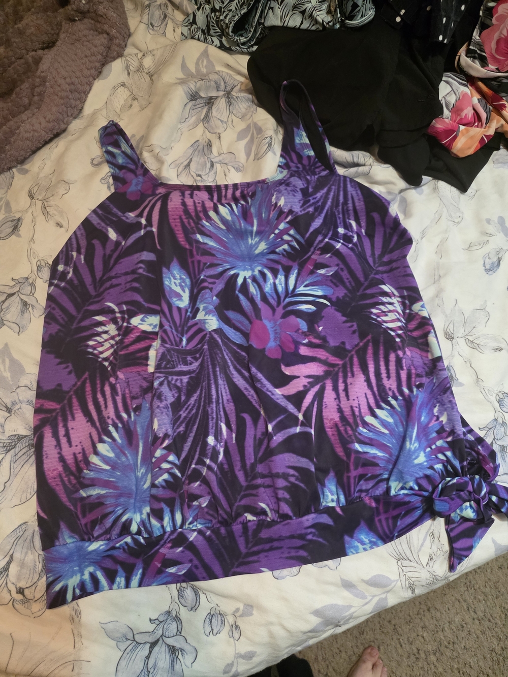 Purple Tropical Print Women's Tankini